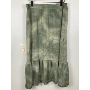 Womens Sage Green Tie Dye Ruffle Hem Maxi Skirt Size 42/L FLAW Forest Fairy Boho